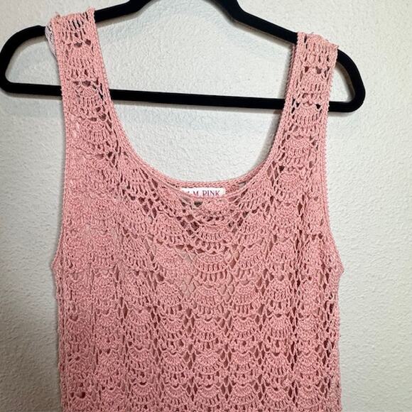 Vintage J.M. Pink Hand Crochet Blush Pink Dress and Cardigan Sz Large - Picture 3 of 16